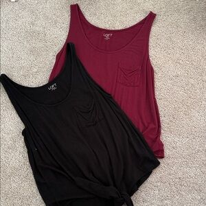 LOFT Women’s Tank Tops - Black & Burgundy Pocket Sleeves
